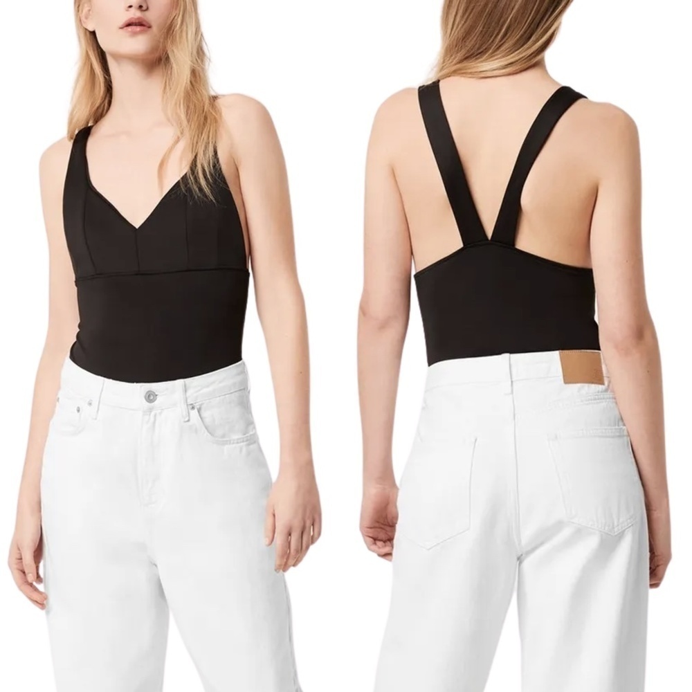 NWT French Connection Simisola Black V Neck Bodysuit Sz. L